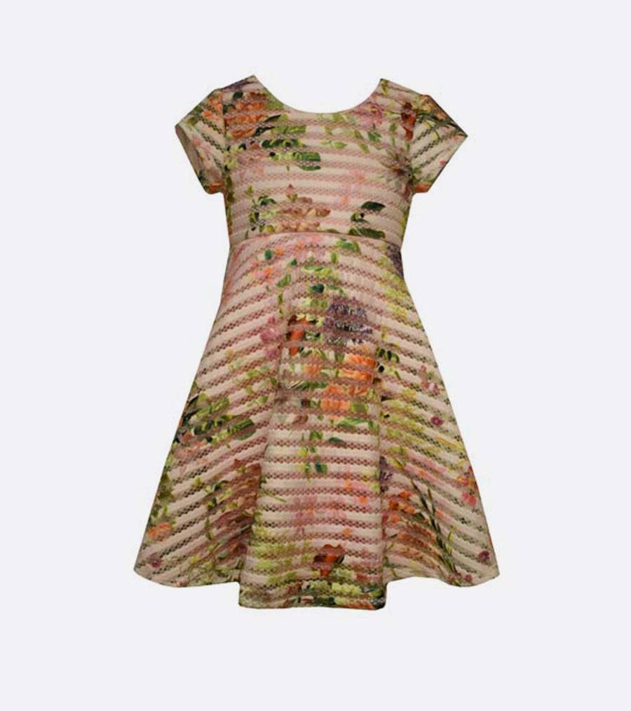 Bonnie Jean floral mesh jacquard stripe dress