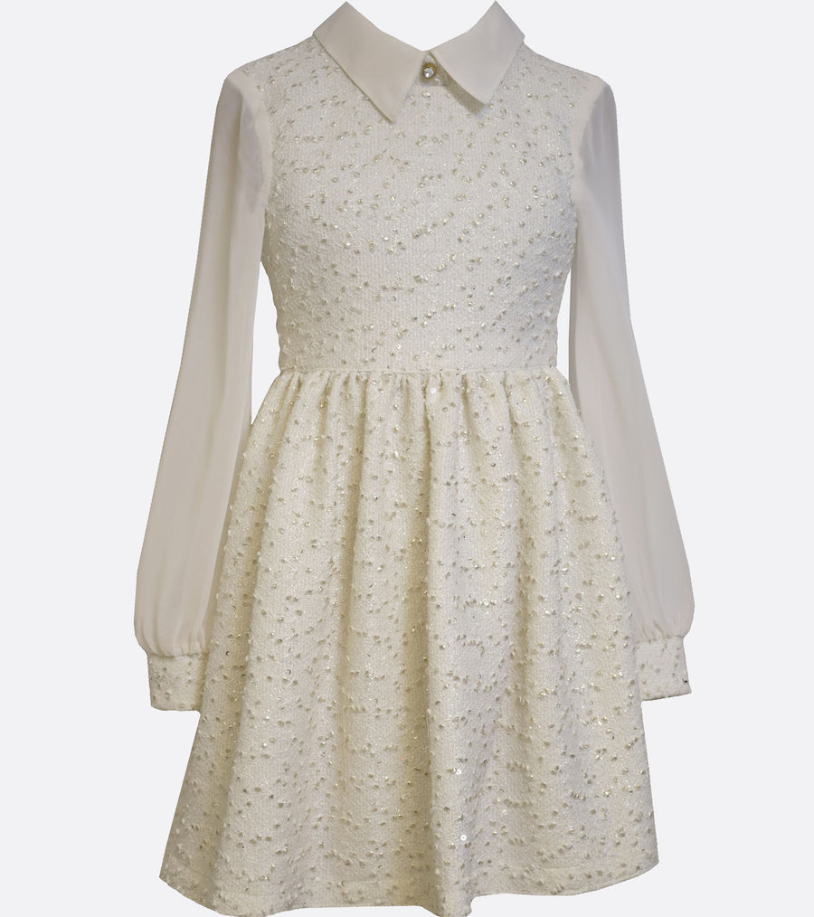 Bonnie jean gold and ivory collared winter dress