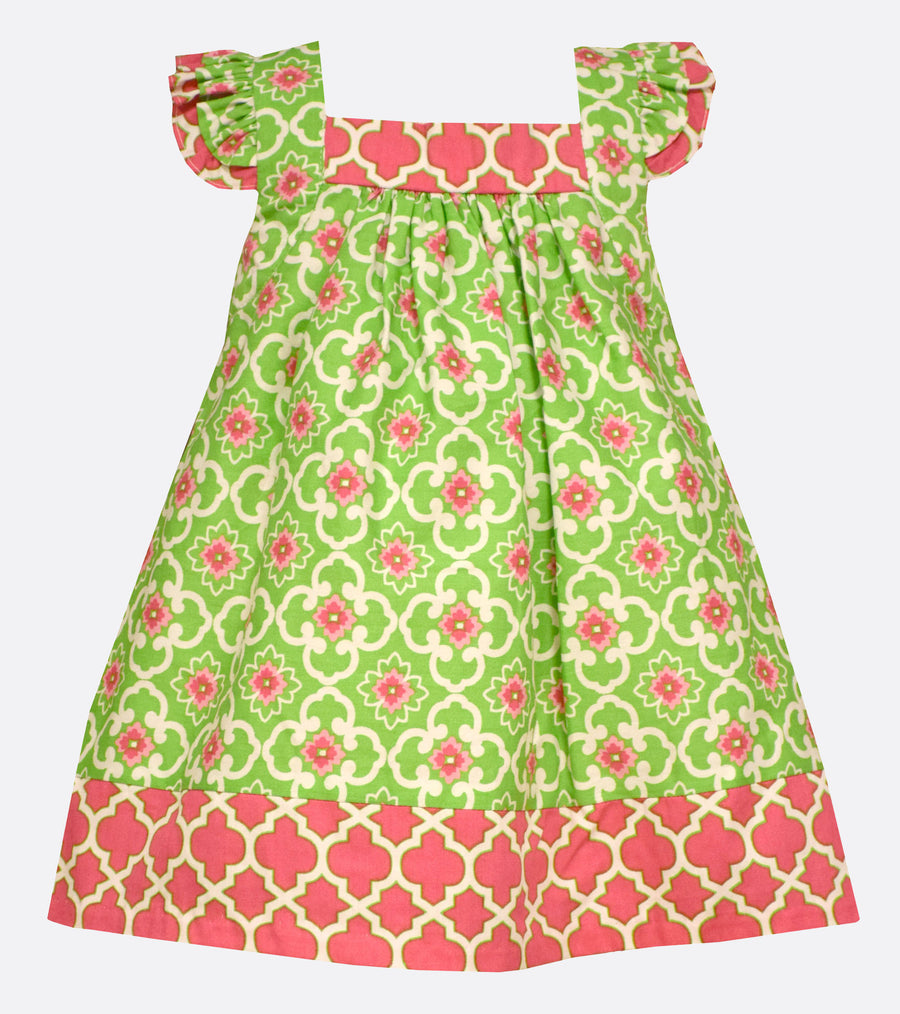 Bonnie Jean Green and Pink Tile printed Dress