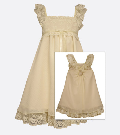 Bonnie Jean Ivory Lace Flutter Sleeve  Flower Girl Dress